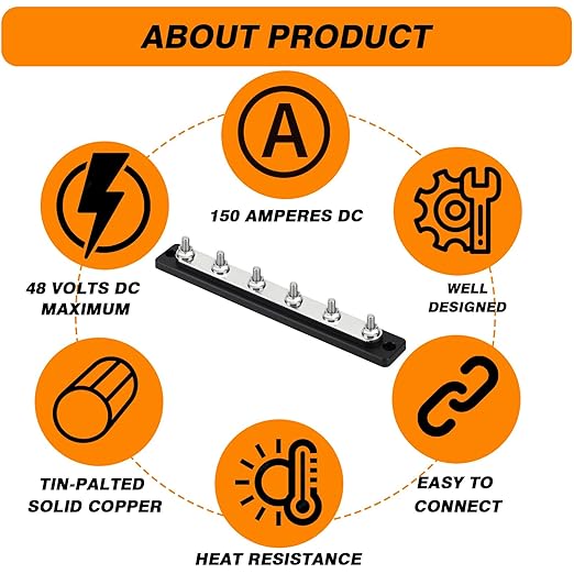 Common Busbar Power Distribution Block Battery Terminal Block for Car & Marine Applications 1/4" M6 150A with Dustproof Cover CBB (6 Poles)