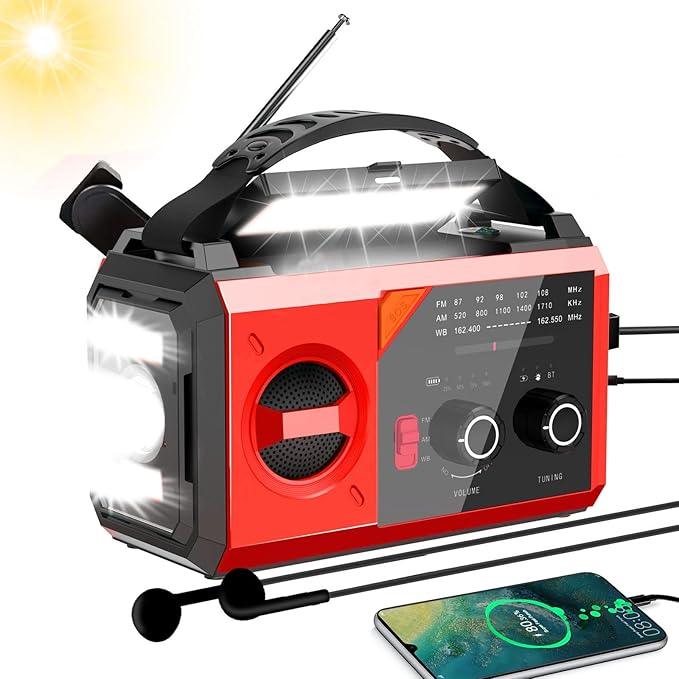 20000mAh/74000mWh Solar Hand Crank Emergency Radio - AM/FM/NOAA Weather Alert, Portable Power Bank, 3-Mode Flashlight & Reading Lamp, SOS Alarm, Phone Charger for Outdoor/Camping/Emergency(Red)