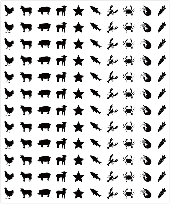 JarThenaAMCS 2400Pcs Mini Meal Sticker Black Food Choice Decal 10 Styles Wedding Menu Indicator Sticker for Place Card Party Supplies, 0.5 in