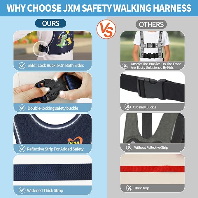 Safety Walking Harness for Big Kids 6-12, Anti-Elopement Vest Harness for Autism Special Needs ADHD, Reflective Leash with Handle for Autistic, Active Children, Adjustable Tether for Travel and Crowds