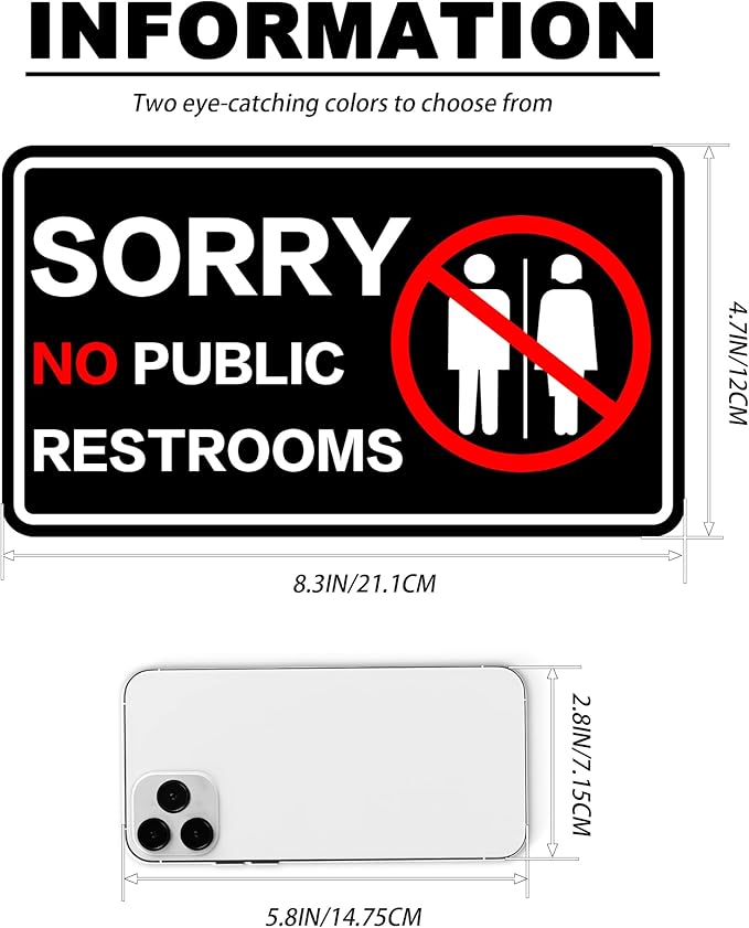 Sorry No Public Restroom Signs, Self Adhesive Weatherproof UV Protected Vinyl No Public Bathroom Signs for Business Window Door
