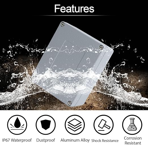 LeMotech Junction Box, Aluminum Alloy Metal Electrical Box, IP67 Waterproof Dustproof Project Box, Outdoor Universal Enclosure, Grey 4.5x3.5x2.2in (115x90x58mm)