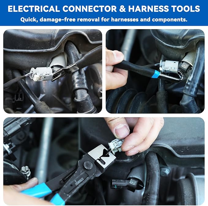 DISEN 13PCS Electrical Disconnect Pliers & Fuel Line Disconnect Tool Set, Automotive Electrical Terminal Connector Separator Removal Tool Kit with Storage Bags, Blue
