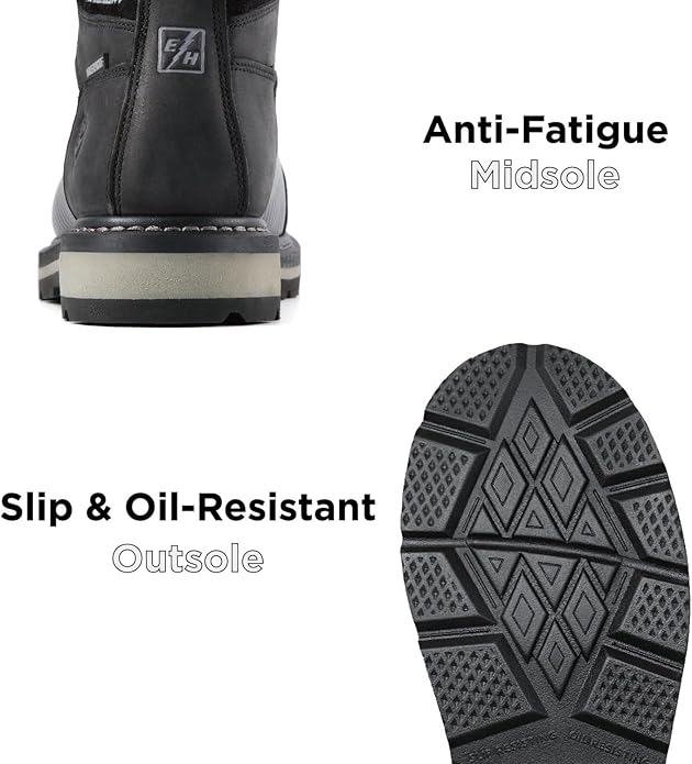 SUREWAY Men's 6" Waterproof Soft/Composite Toe Work Boots - Crazy Horse Leather Safety Shoes,GoodyearWelt Slip Resistant EH Rated Heavy Duty Construction Boots for Industrial, Roofing, Landscaping