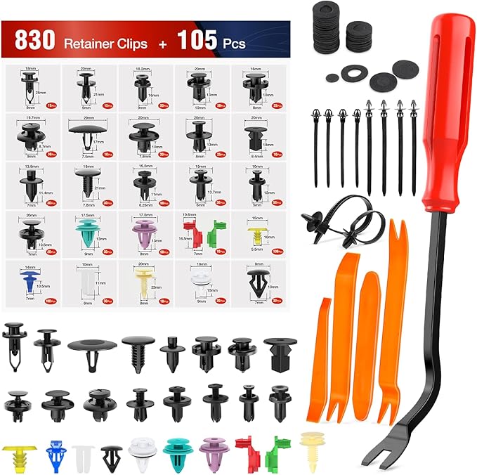 Nilight 935Pcs Car Push Retainer Clips with Fasteners Assortment -26 Most Popular Sizes Nylon Bumper Fender Rivets with 10 Cable Ties and Fasteners Remover for GM Ford Toyota Honda Chrysler