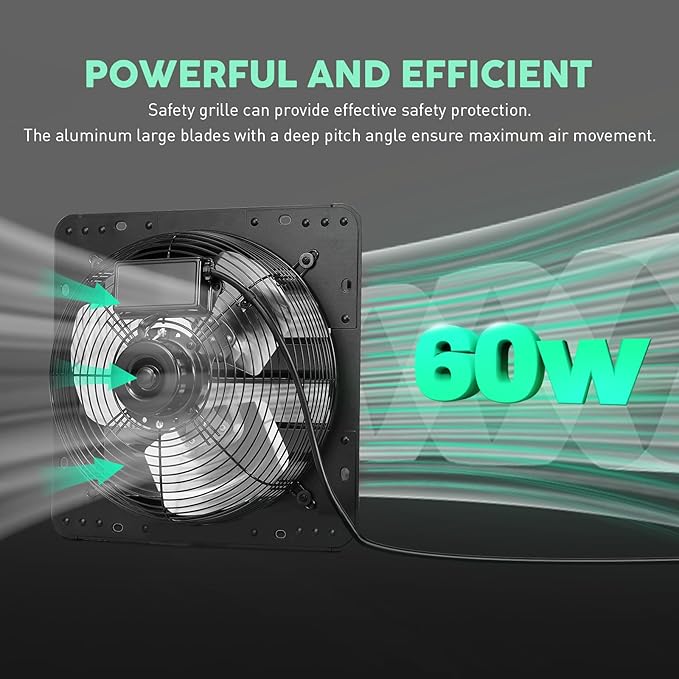 YOZON 12" Shutter Exhaust Fan with Speed Controller, Wall Mounted Wall Exhaust Fan, Automatic Shutter, High Speed, 1130CFM, Vent Fan for Garage, Greenhouse, Shed, Chicken Coop and Workshop - Black