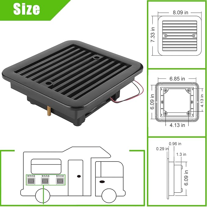 AUTOXBERT RV Side Vent Fan, 2.4W 12V One-Way Silent Wind Air Ventilation Exhaust Fan for Caravan, Motorhome, Camper, Black