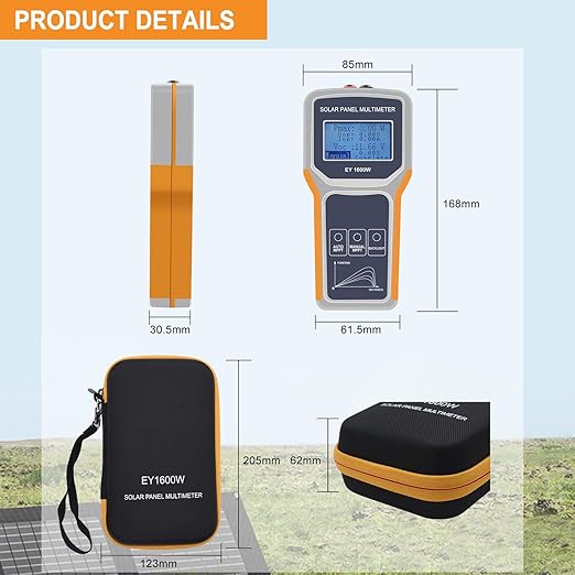 KAOLALI Solar Panel Tester Upgraded EY1600W Photovoltaic Multimeter with Ultra Clear LCD Display, Smart MPPT Tools for Testing Solar PV Module Data and Troubleshooting