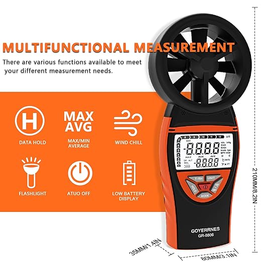 Handheld Anemometer with Tripod, for Wind Speed Temp Humidity, Digital Rechargeable Air Flow Gauge Meter, Portable CFM Measuring Device for HVAC Outdoor Shooting Golf Drone Flying