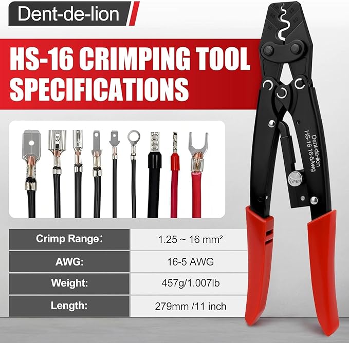 Crimping Pliers Crimping Tool for 50 Amps 600V Connector Cutting Wire Terminal HS-16 1.25-16mm²,Clamp Terminal Cable Lugs Cutter Crimping Pliers Crimping 16-5AWG