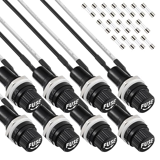 Panel Mount Fuse Holder - 5x20 mm, 250V AC/125V AC/12V DC, 10A/15A Fast Blow Glass Fuse Kit with Pre-Soldered Wires