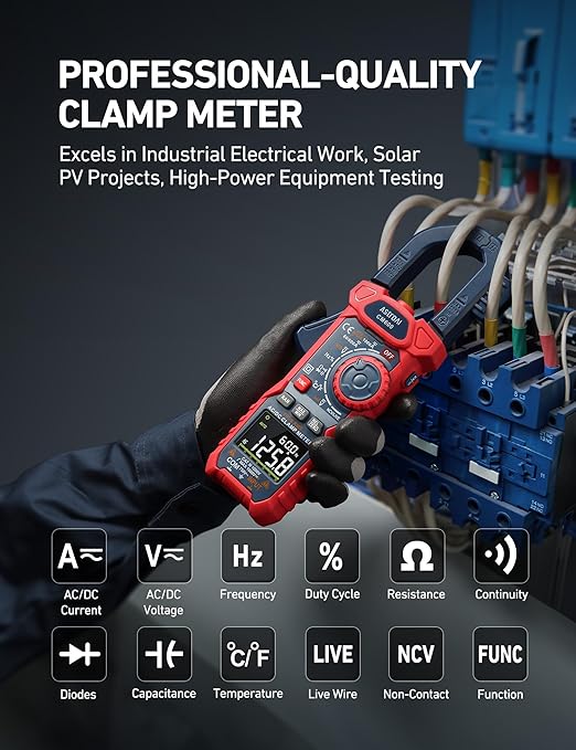 AstroAI Inrush Digital Clamp Meter Multimeter 1000A TRMS 6000 Counts, Amp Voltage Tester with VFD, LOZ Mode; Measures AC/DC Current Voltage Temperature Resistance Capacitance Frequency Continuity NCV