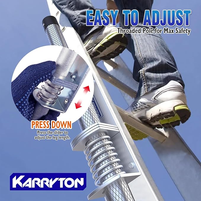 Blue Ladder Levelers for Type II,I and IA Extension Ladders up to 32’,with Anti-Slip Threaded and Adjustable Extension Ladder Legs for Stairs and All Surfaces - Pair (Standard Version （20"）)