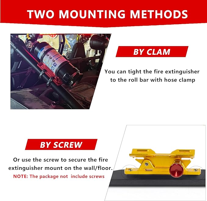 Quick Release Fire Extinguisher Mount – Gold Adjustable Aluminum Roll Bar Bracket Compatible with Car Jeep Wrangler (TJ/JK/JL/JKU), UTVs (Polaris RZR, Ranger, Can-Am X3), Trucks & Off-Road Vehicles
