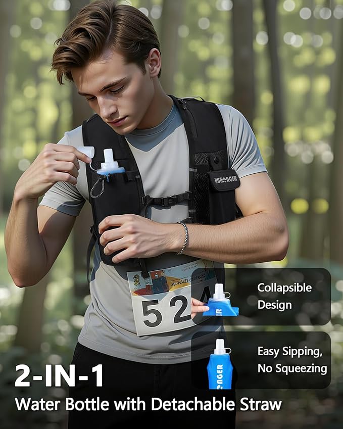 Running Hydration Vest for Women Men,Lightweight Breathable Hydration Pack with 500ml Soft Flask, Adjustable Chest Straps Reflective Backpack for Trail Running Marathon Race Jogging Cycling