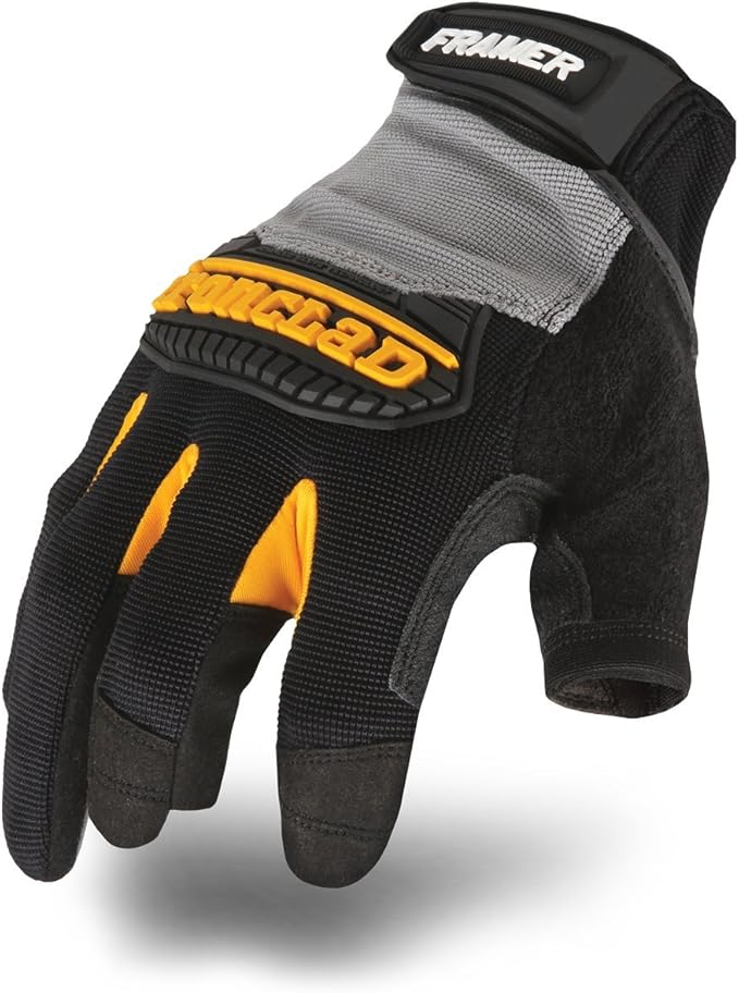 Ironclad Framer; Carpenter Work Gloves, Open Finger Dexterity, Performance Fit, Durable, Machine Washable, (1 Pair), FUG-06-XXL,Grey/Black