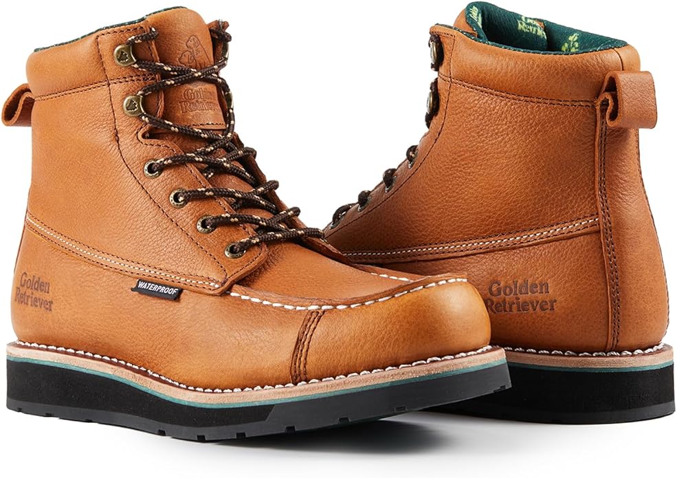 Golden Retriever 6''Composite/Soft Toe Work Boots For Men,Waterproof Wedge Moc Toe, Oil/Slip Resistant, Leather Welt, Industrial Construction Durty work Boots,EH G6155-G6255-G6355
