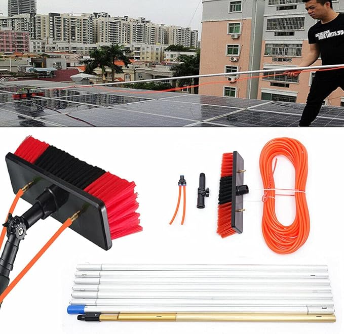 26FT Water Fed Pole Kit, Solar Panel Cleaning Brush and Pole Kit, Telescopic Window Cleaning Brush Outdoor Window Solar Panel Cleaner Extendable Telescopic Pole Water Fed Brush Spray Washer