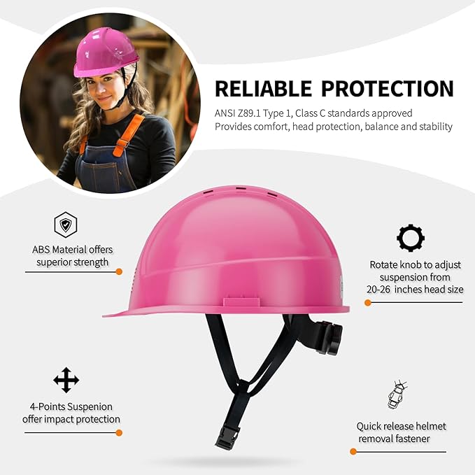 Reflective Safety Hard Hat with Visor,Vented Protection Construction Hard Hat,ANSI Z89.1& OSHA Approved Safety Helmet