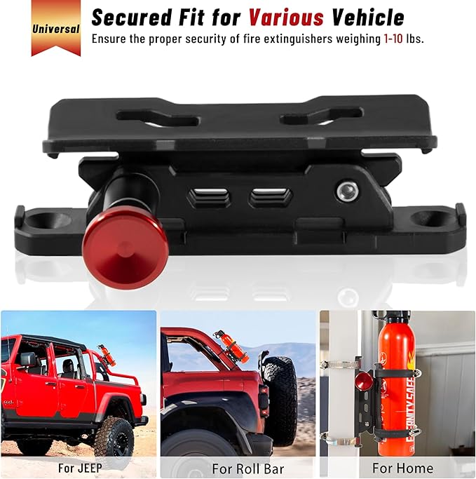 Quick Release Fire Extinguisher Mounts - 2-Pack Car Fire Extinguisher Holder Brackets Compatible with Jeep Wrangler JT, TJ, JL, JKU, UTV, Polaris RZR, Ranger, Can-Am X3, Yamaha – Corrosion-Resistant