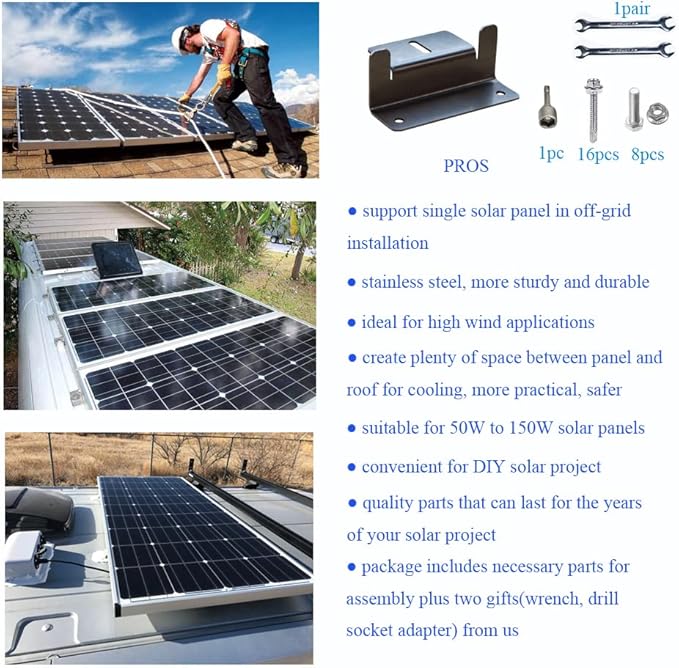 Solar Panel Mounting Brackets Z Bracket, with Nuts and Bolts,Suitable for 50W to 150W Solar Panels on RV,Boats,Motorhome, Cabins, Sheds, Garages,Off Grid, Stainless Steel, 2 Units (8PCS)