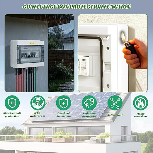 3 in 1 Out Solar Combiner Box,PV Combiner Box with 20A PV Fuse,DC 63A Circuit Breaker and Surge Protector,IP65 Solar Disconnect Switch Box for Indoor Outdoor Solar Panel System (3 in 1 Out 20A 1000V)
