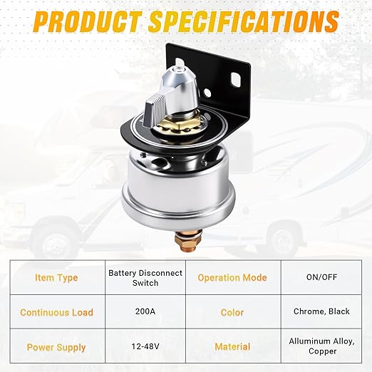 FEITON 200A Battery Shut Off Switch 12v Heavy Duty Battery Cut Off Switch with Side Post Mounting Bracket for Car, Truck, RV, Yacht, Boat