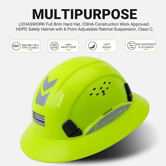 Full Brim Hard Hat Construction OSHA Approved Vented Hard Hat Cascos De Construccion Adjustable Cool Vent Work Safety Helmet for Men and Women