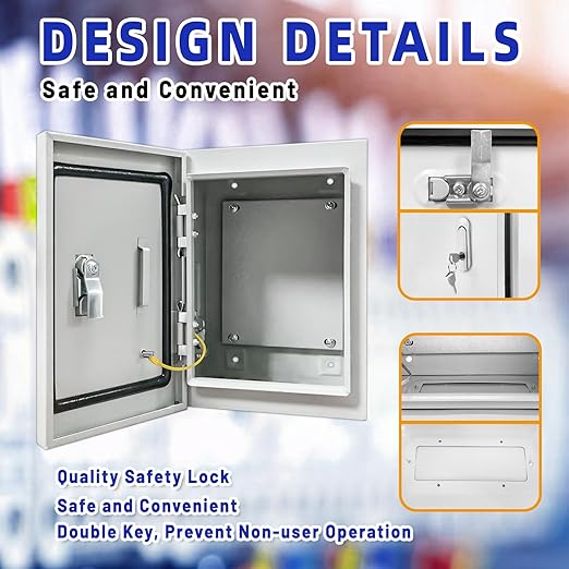 Outdoor Electrical Box 12 x 8 x 6''D NEMA 4X Enclosure Steel Box, Waterproof & Dustproof Outdoor/Indoor Lockable Electrical Junction Box, with Mounting Plate