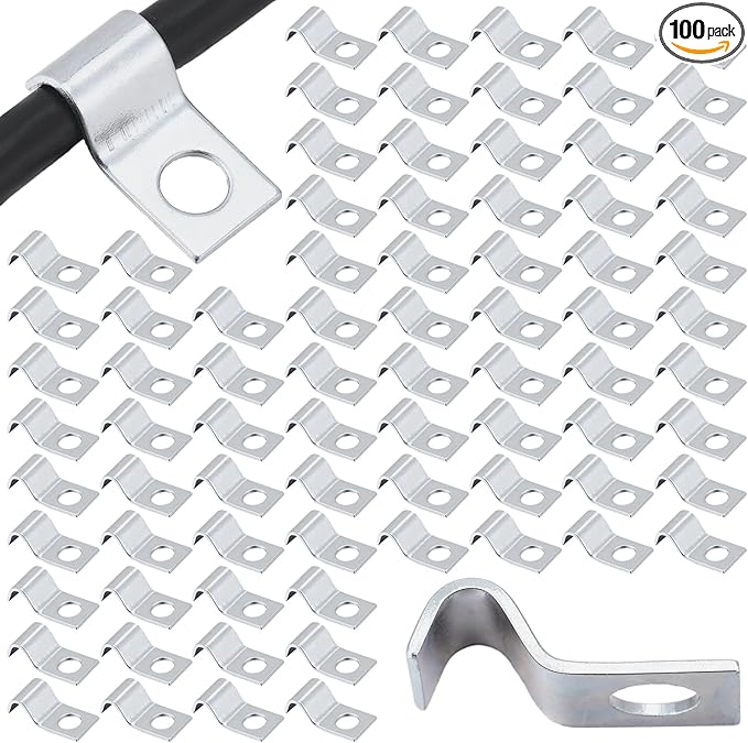 100 Pcs Silver Cable Wire Screw Clips 1/4 Inch, Zinc Plated Steel Clamp Outdoor Cord Clips for Wall Mounting Wire Management