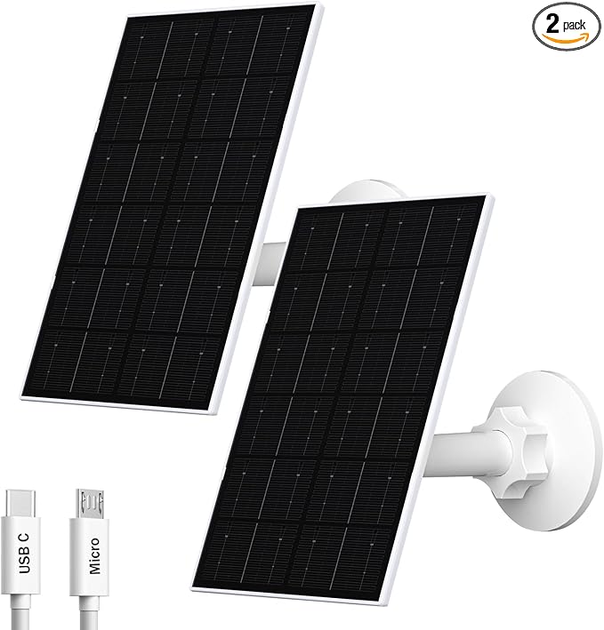 Zivif USB Solar Panel for Security Camera, 4W Solar Charger for Rechargeable Battery Camera, IP66 Waterproof, 360° Adjustable Mount, 9.8FT/3M Cable, 2 Pack