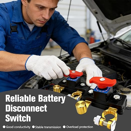 Car Battery Cut Off Switch, 2026 New Car Battery Power Cut-Off Switch Breaker, Smart Adjustable Battery Disconnect, Pure Copper Manual Rotary Battery Shut Off Switch Switch for Truck Boat Car
