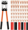 Battery Cable Crimper Tool For AWG 10-1/0 Gauge Electrical Lug, Battery Terminal Connectors with 60PCS Copper Wire Lugs, Wire Crimping Tool For Heavy Duty Copper Wire Lugs
