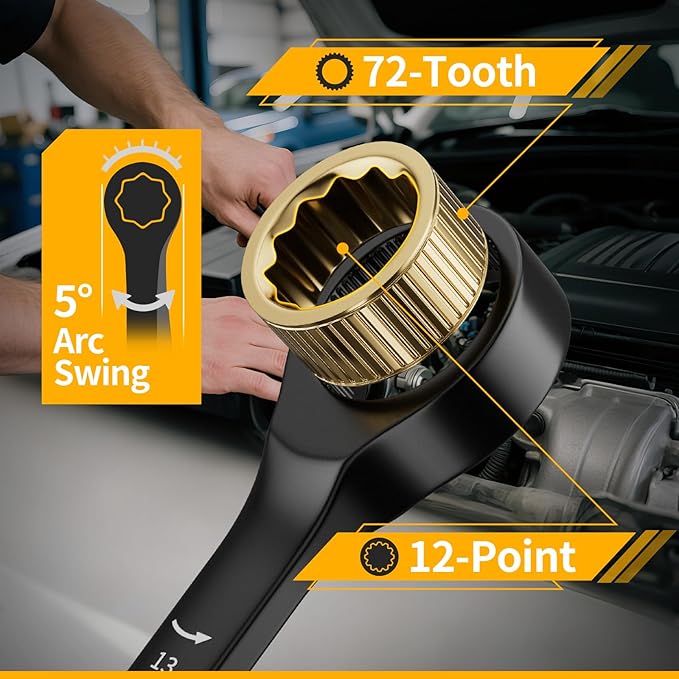 Ratcheting Wrench Set Metric And Standard, 9PC 8-19 mm 72Th Long Big Box Open End Ratchet Wrenches Organizer With Color Ring With Roll Up Pouch With 1 Gauge, Large Combination Wrench Tool Sets