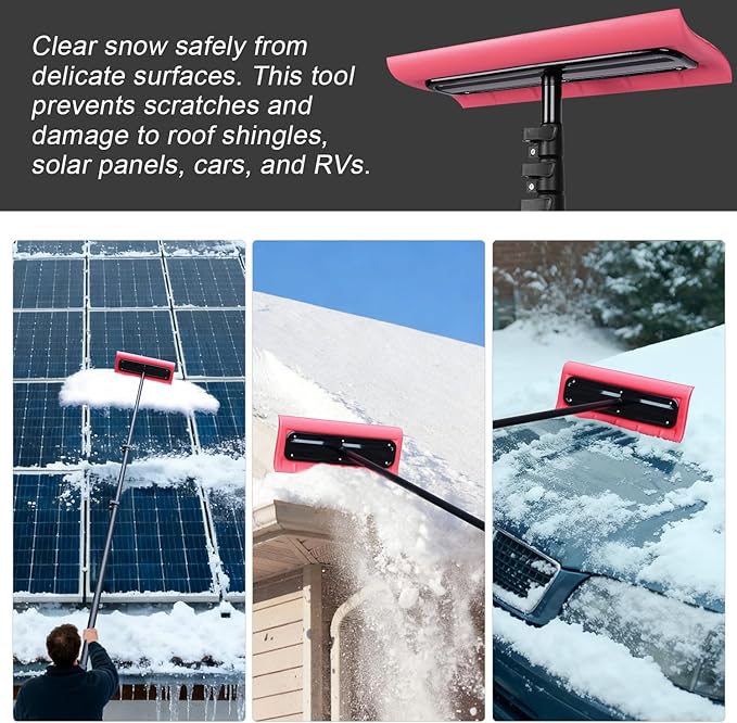 DOBEN Carbon Fiber Snow Roof Rake, 4.7-24FT Extendable Pole, EVA Foam Roof-Safe Head for Gentle Snow Removal, for Roofs, Solar Panels, RVs & Cars