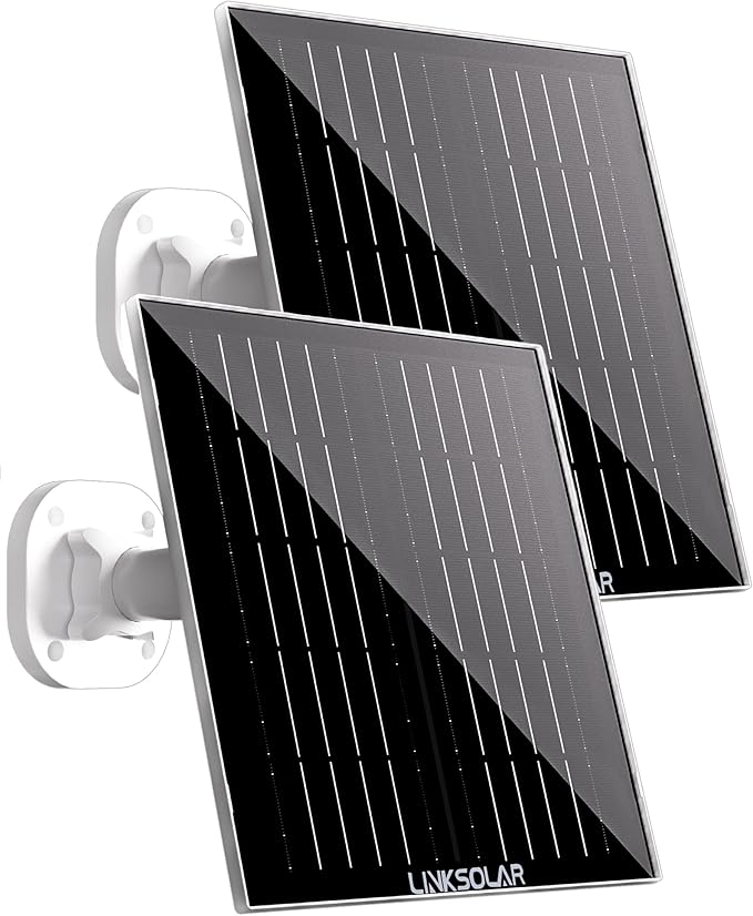 Dual 5W Solar Panels for Ring Camera, All-in-1 Glass Solar Charger for Outdoor Stick Up Battery Home Security Camera, Micro USB, DC Input, USB-C Port, 9.8ft Cable, 360°Adjustable Bracket