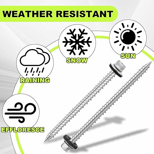 Tandefio Hex Head Metal Roofing Screws Galvanized Roof Self Starting Tapping Siding Sheet with Rubber Washer Seal for Wood Panels Summer(Zinc,500 Pcs,#10 x 3'')