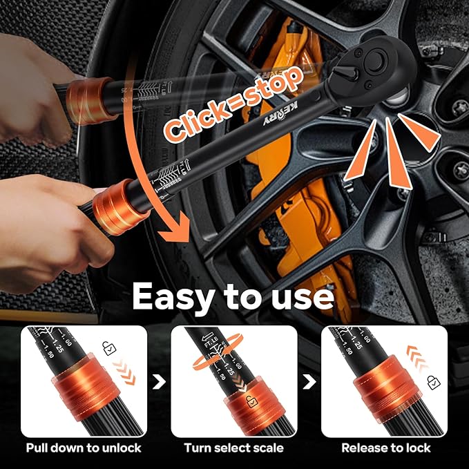 Kerry 10PCS 3/8'' 5-45 Ft.lb Drive Click Torque Wrench Set with Magnetic Spark Plug Socket and 10'' Extra-Long Extension Bar, Universal Joint, 3% Accuracy 72 Tooth Dual-Scales Precision Tool for Car