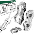 10 Pack Wire Rope Clips for 1.5-3mm Cable, M3 Stainless Steel Double Rope Clamp with Washers and Wrench