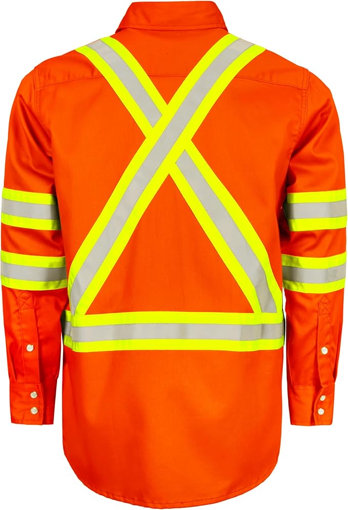 BOCOMAL FR Shirts for Men Hi Vis High Visibility 6.5oz Lightweight Type O Flame Resistant Refective Safety Shirt