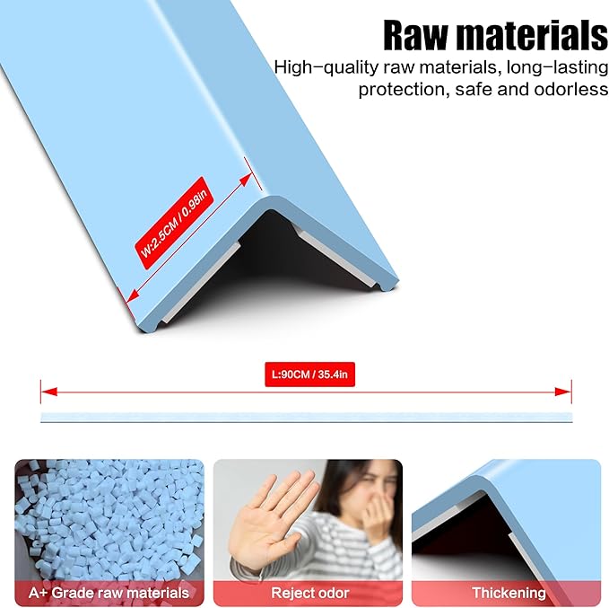 ‎Frychee Wall Corner Protector, Walls Edge Protector，Self-Adhesive Wall Corner Guards,PVC Double Side Edge Protector， Furniture Stairs Guard (Blue 2PCS 90cm/35.4in)