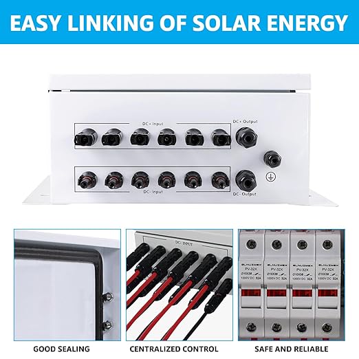 6 String Metal Solar Combiner Box, PV Combiner Box with 20A Rated Current Fuse, Surge Protective Device & 63A Air Circuit Breaker (6 String) (6 String)