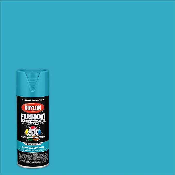 Krylon K02741007 Fusion All-In-One Spray Paint for Indoor/Outdoor Use, Satin Lagoon Blue, 12 Ounce (Pack of 3)