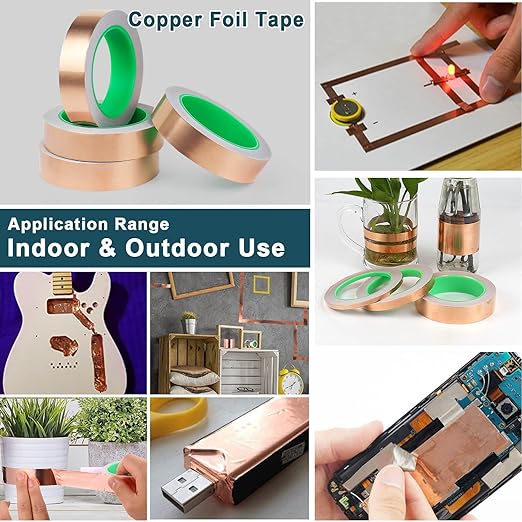 BOMEI PACK Copper Foil Tape 4 Pack 1.97mil x 1inch x 66ft with Conductive Adhesive for Guitar and Crafts, Soldering, Stained Glass, Electrical Repairs, Grounding