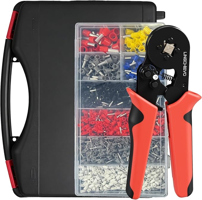 AWG 23-7 Ferrule Crimping Tool Kit with 1800PCS Connectors, Self-Adjustable Ratchet Crimper Pliers for Wire Ferrule End & Ring Terminals, Electrical & Automotive Crimping Tool