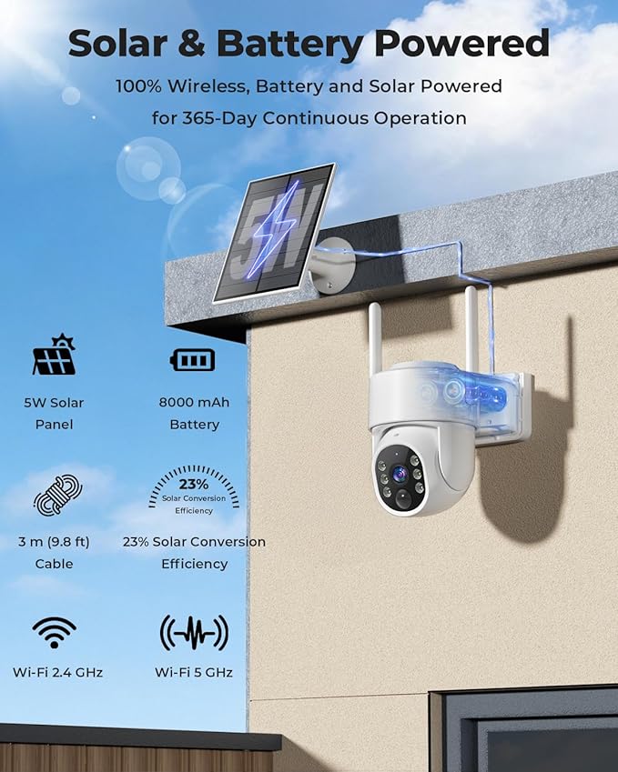 Solar Security Cameras Wireless Outdoor, 5G&2.4GHz Cameras for Home Security, 2K Solar Outdoor Camera, Color Night Vision, AI Human Detection, 2-Way Talk, Siren Alarms (4-Pack)