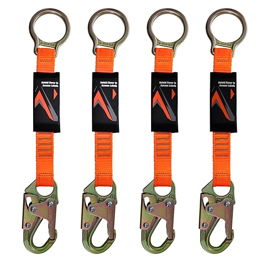Malta Dynamics 18” D-Ring Extender with Snap Hook for Fall Protection and Roofing, OSHA/ANSI Compliant (4)
