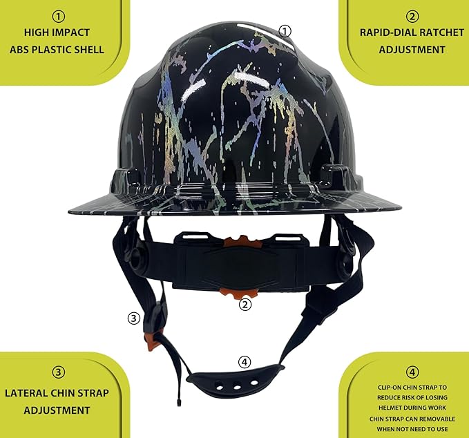 Hard Hat Full Brim Hardhats Safety Helmet Hydro Dipping HDPE ANSI Type Ⅰ Class C Certified ANSI Z89.1 Construction Work Industrial Vented