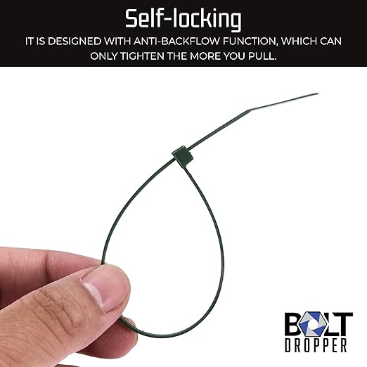 Bolt Dropper 10-Inch Green Cable Zip Ties, 100-Pack - 40 lbs Tensile Strength for Indoor or Outdoor Use - Heavy Duty Self-Locking Premium Plastic Wire Ties - UV and Temperature Resistant Cable Ties