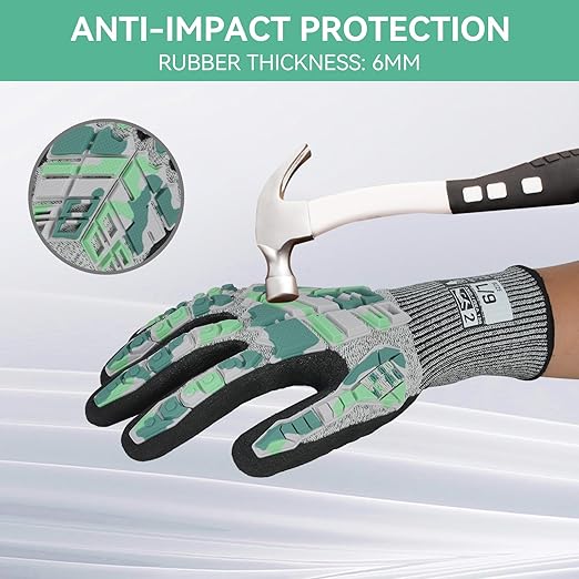 Safety Work Gloves, Impact Gloves for Men Women, Cut Resistant Non-Slip Heavy Duty Gloves with Nitrile Grip, Touch Screen Glove with Impact Protection for Mechanic Construction, X-Large, Camo